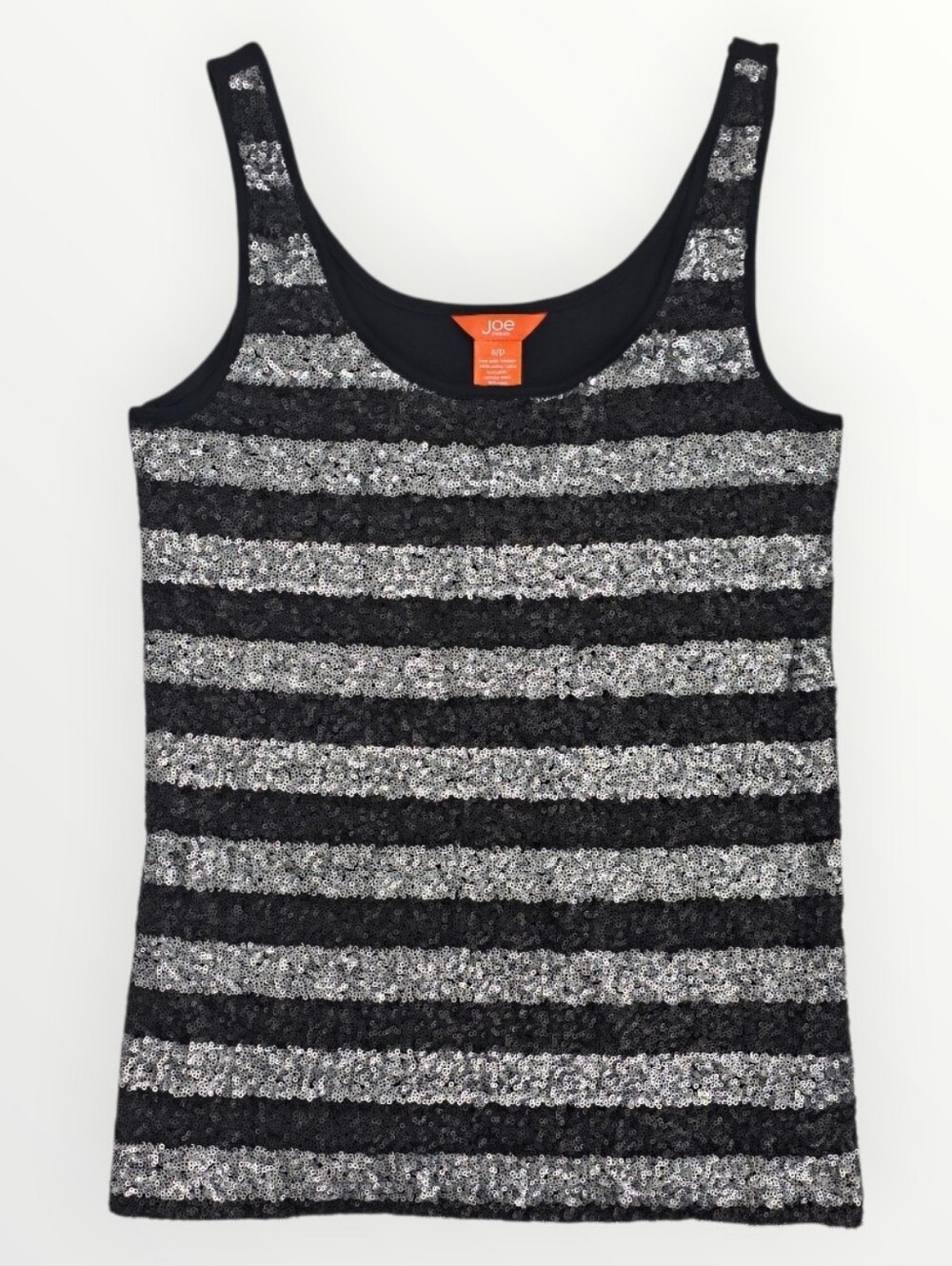 Joe Fresh Womens S Sequin Tank Top Black Silver Striped Party NWT